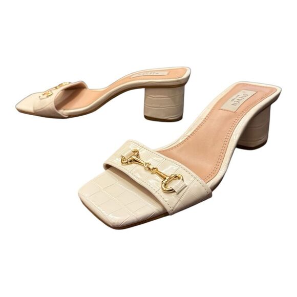 NWT Steven New York Layer White Croc Embossed Sandal 7 Chunky Block Heel - Picture 1 of 8